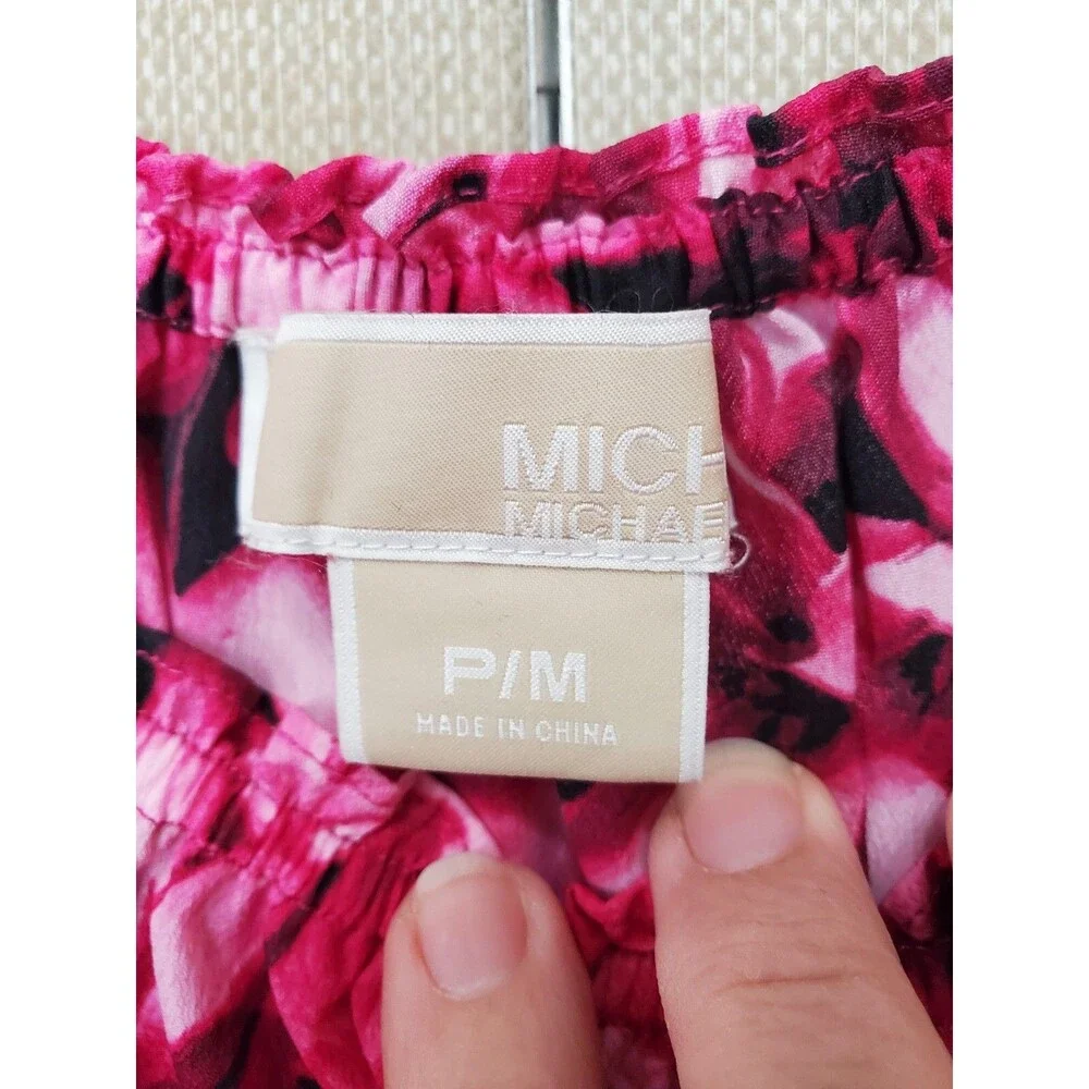Michael Kors Pink Floral Smocked Waist Long Sleeve Blouse Size PM